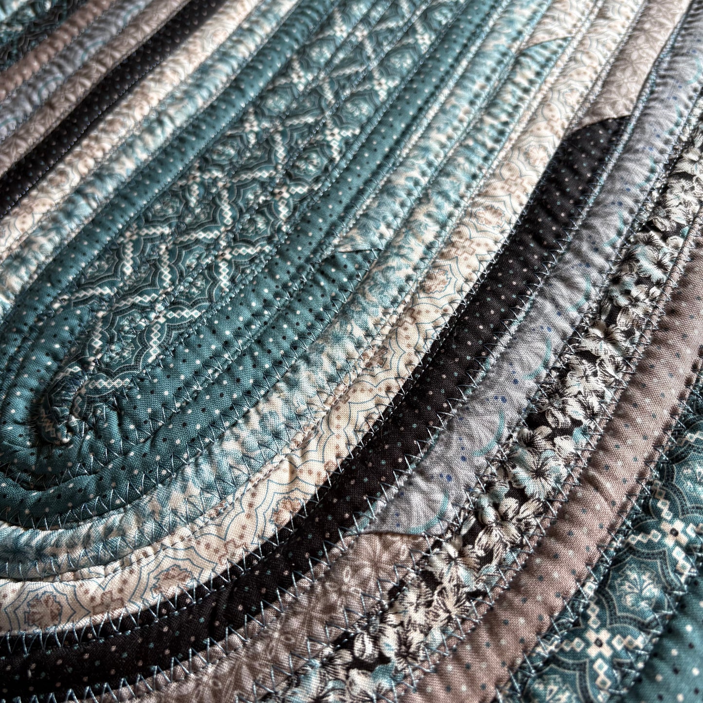 Teal & Grey Jelly Roll Rug – 31.5 x 19.5 Inch Oval Handmade Cotton Kitchen Rug | Washable Farmhouse Accent Rug