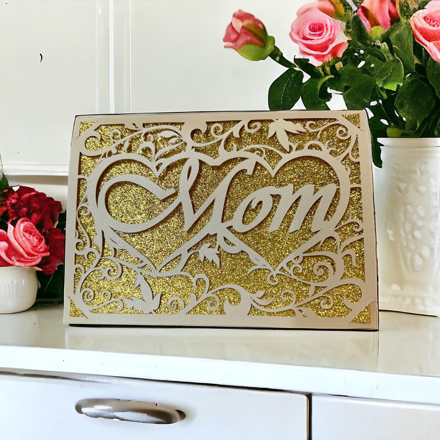 Mother's Day Card Handcrafted Cardstock and Glitter Card For Mom