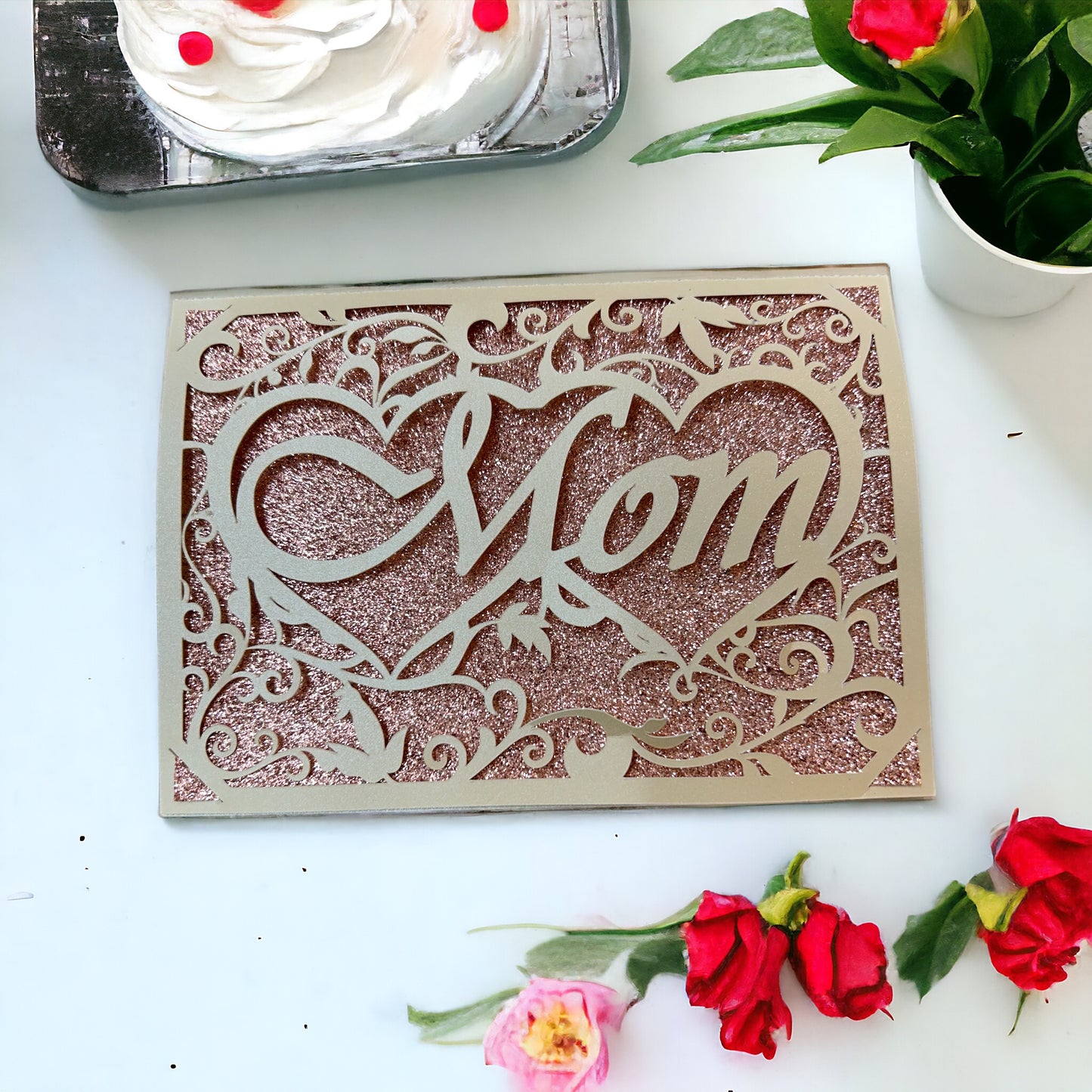 Mother's Day Card Handcrafted Cardstock and Glitter Card For Mom