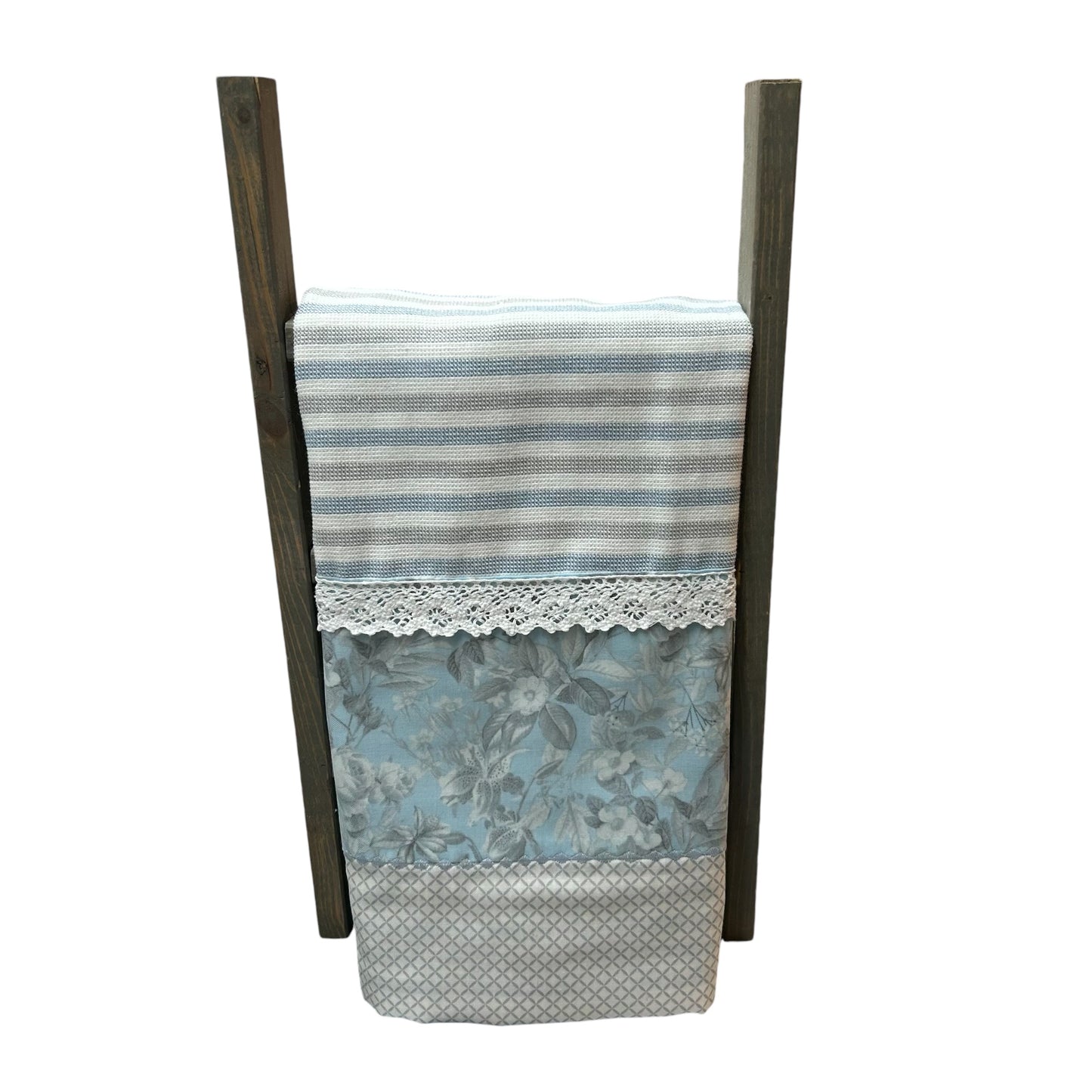 Elegant Blue & White Floral Farmhouse Dish Towel - Handcrafted in Canada with Cotton Toweling and Quilt Cotton Accents