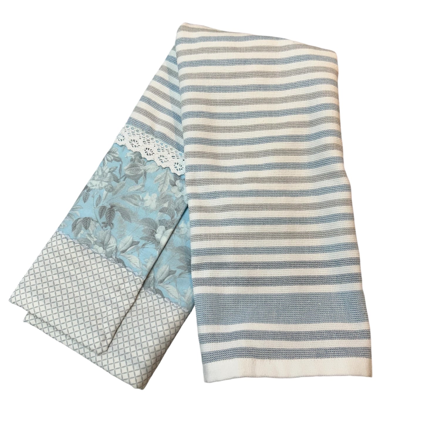 Elegant Blue & White Floral Farmhouse Dish Towel - Handcrafted in Canada with Cotton Toweling and Quilt Cotton Accents