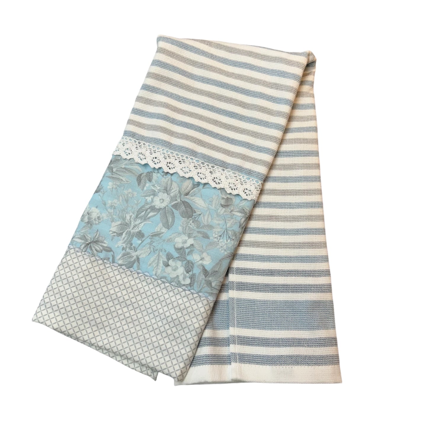 Elegant Blue & White Floral Farmhouse Dish Towel - Handcrafted in Canada with Cotton Toweling and Quilt Cotton Accents
