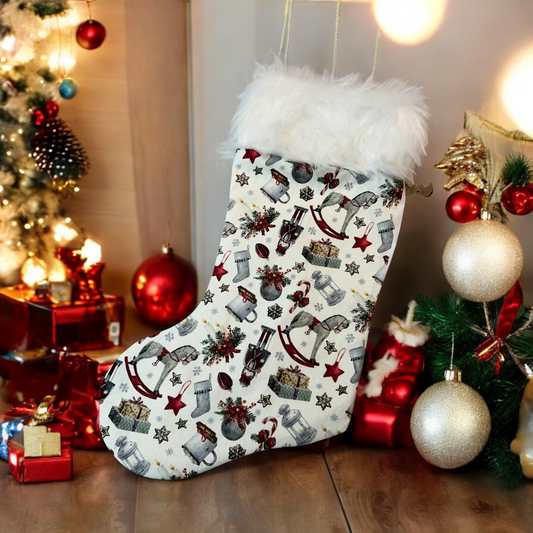 Classic Christmas Stocking with Vintage Rocking Horse Print