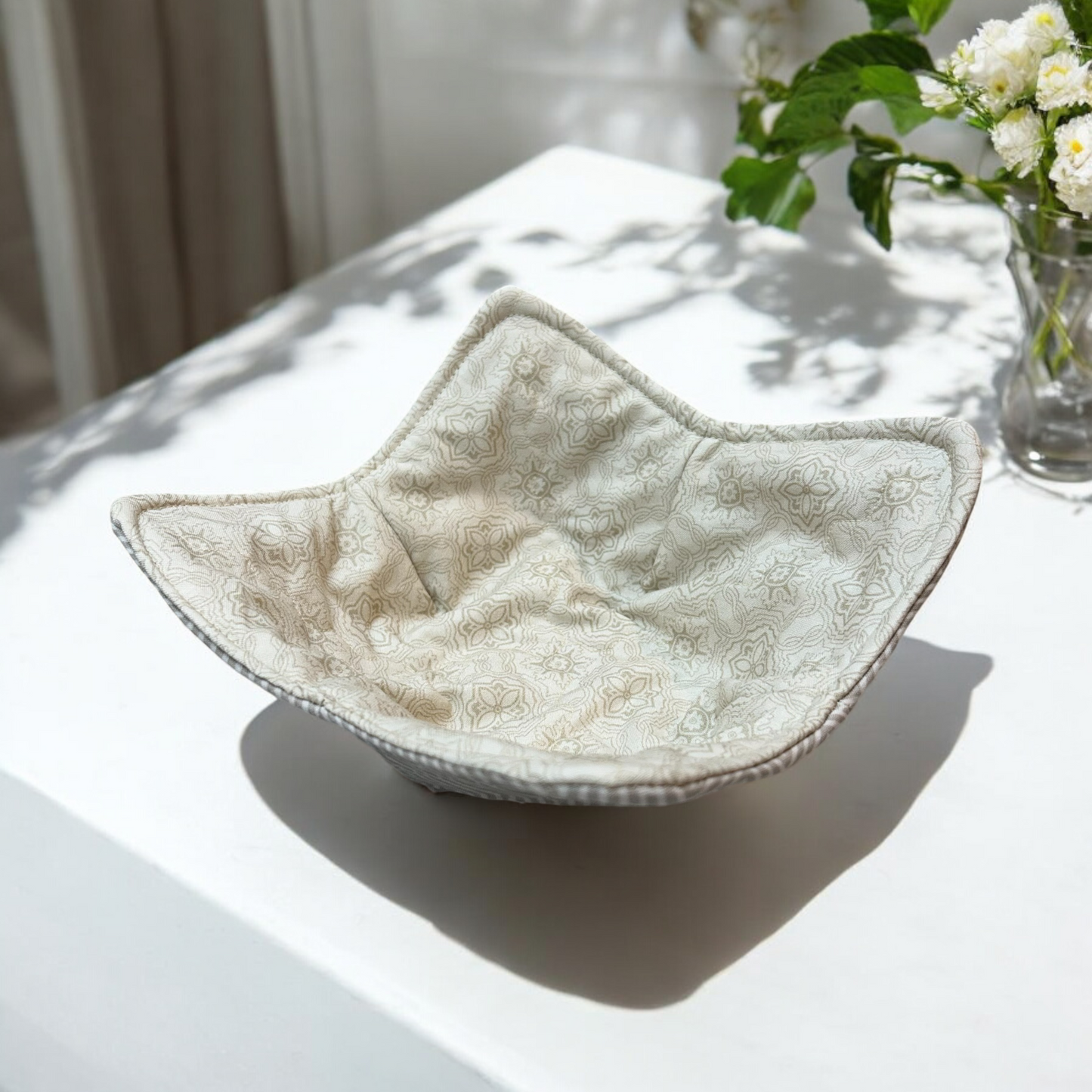 Taupe Floral Soup Bowl Cozy