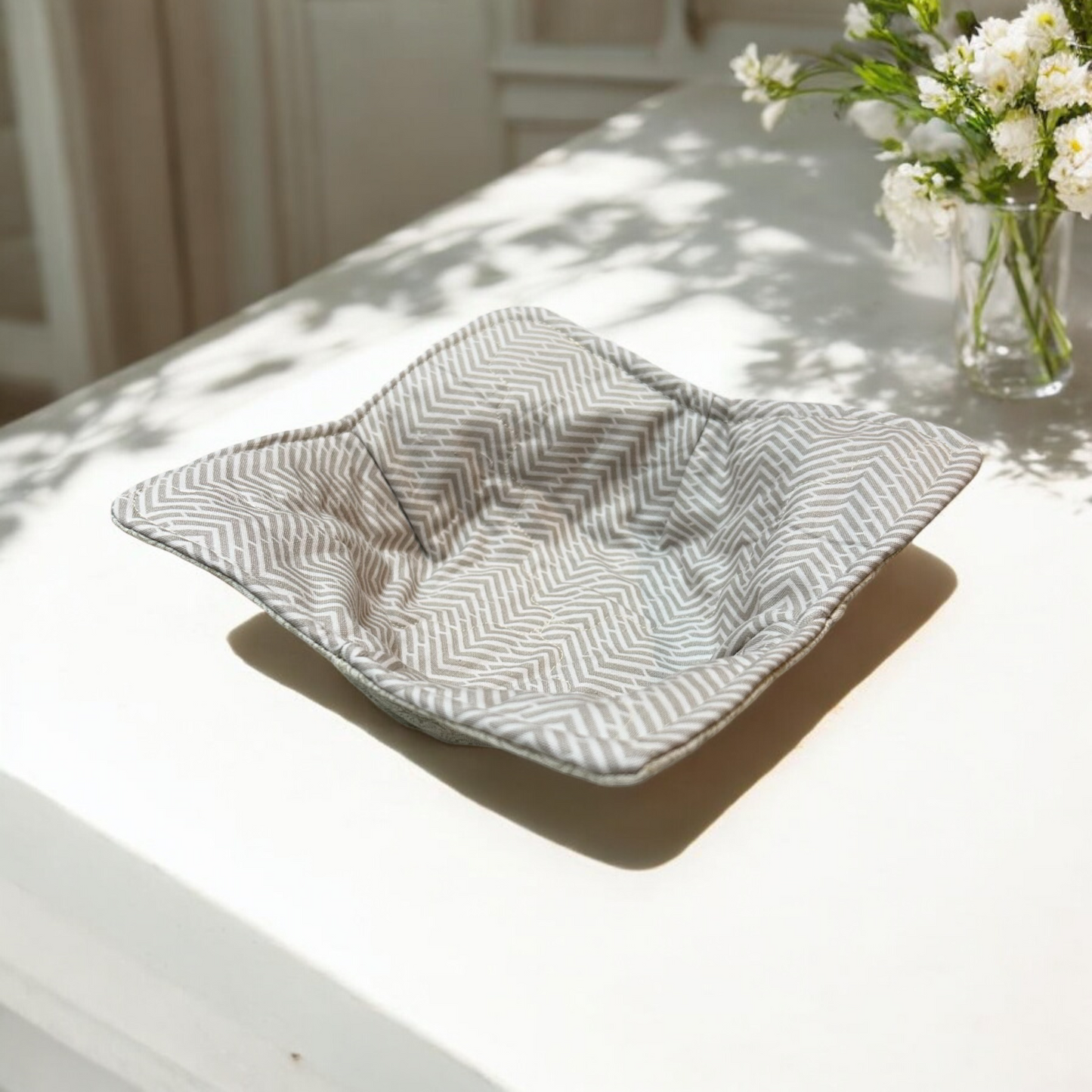 Taupe Floral Soup Bowl Cozy