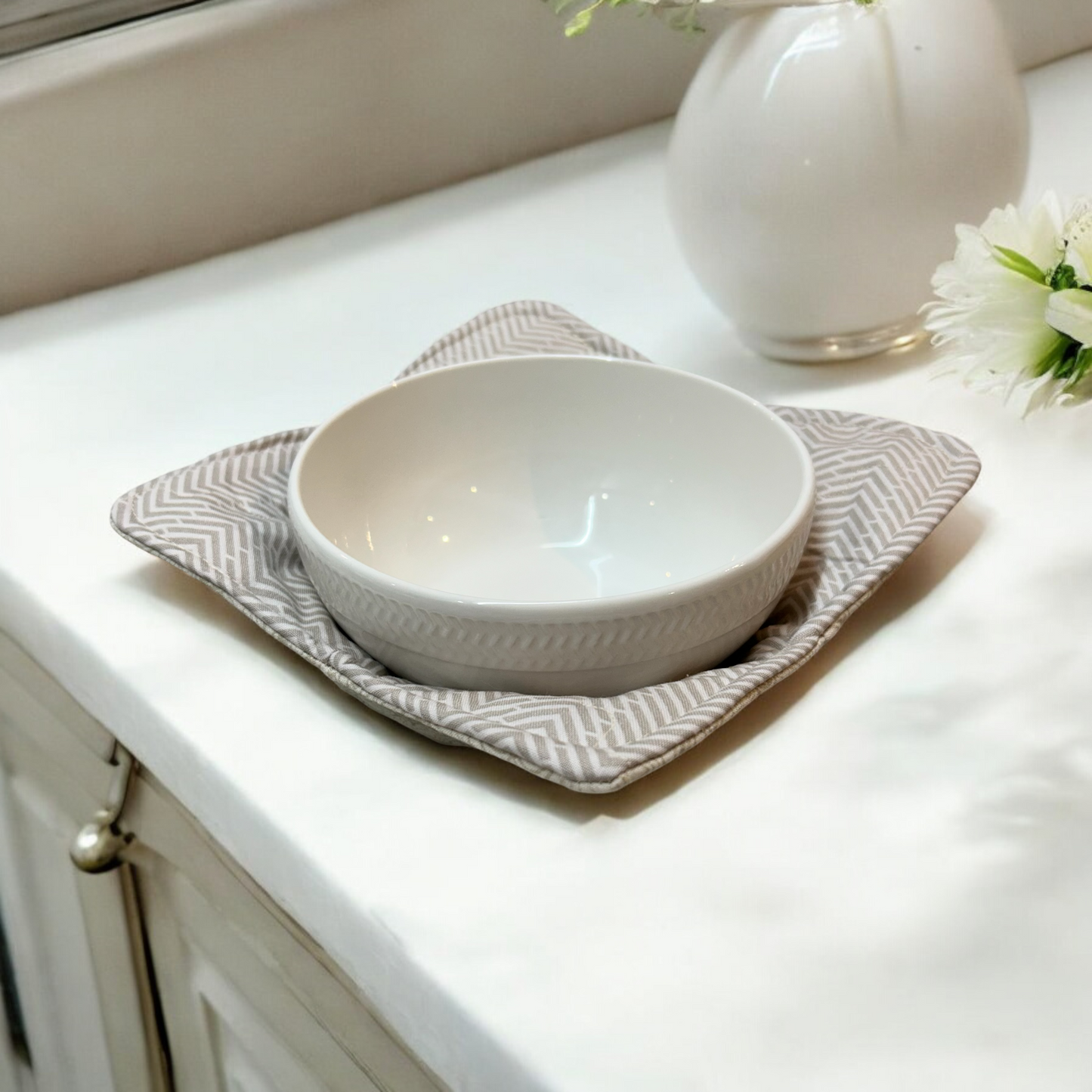 Taupe Floral Soup Bowl Cozy