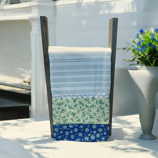 Vintage Floral Kitchen Dish Towel with White RicRac Trim - Handcrafted in Canada