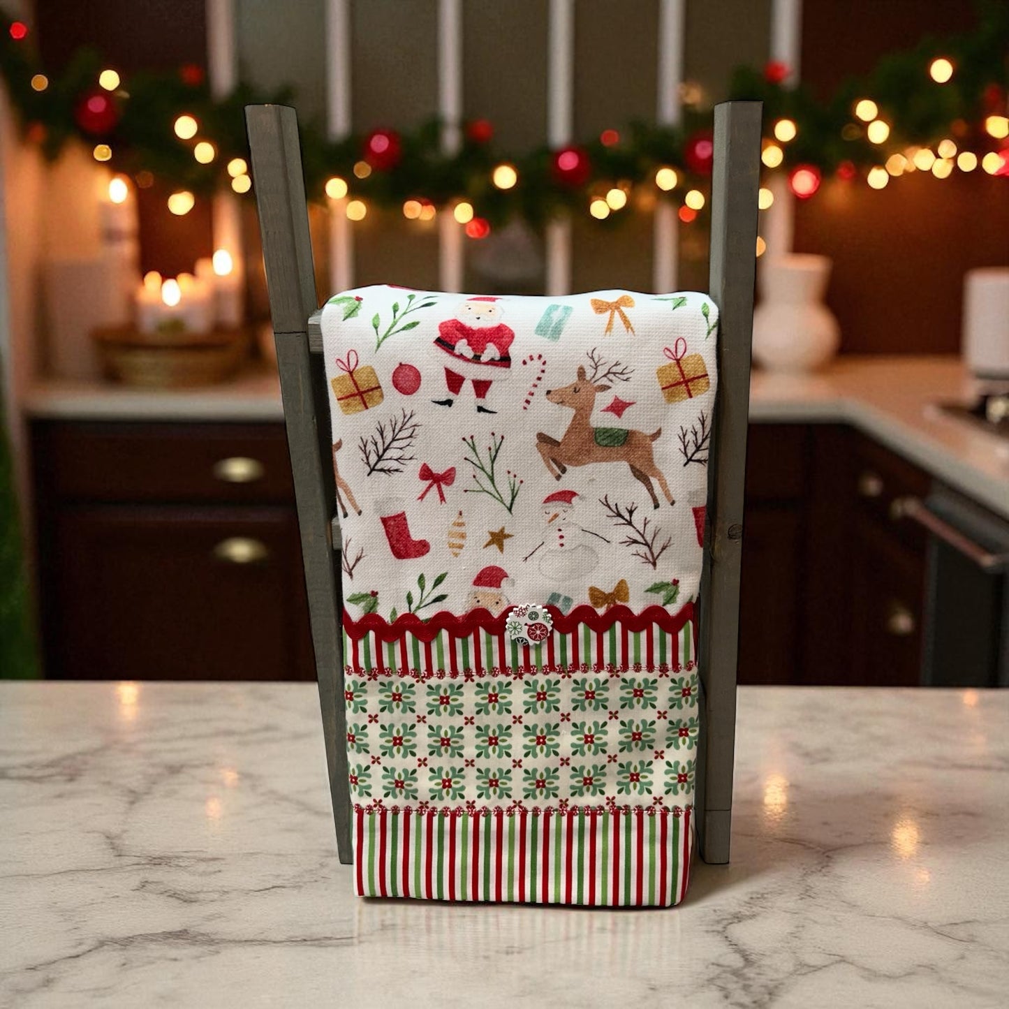 Santa and Reindeer Tea Towel