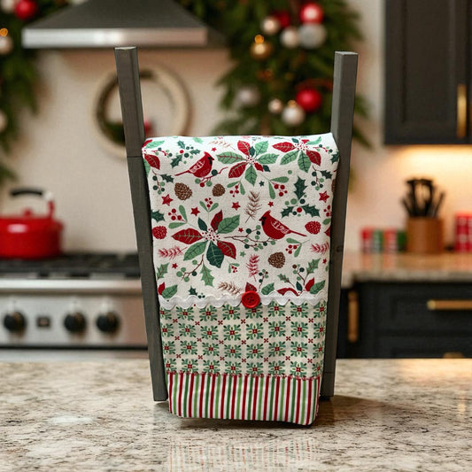 Christmas Cardinal Dish Towel With Ric Rac Trim