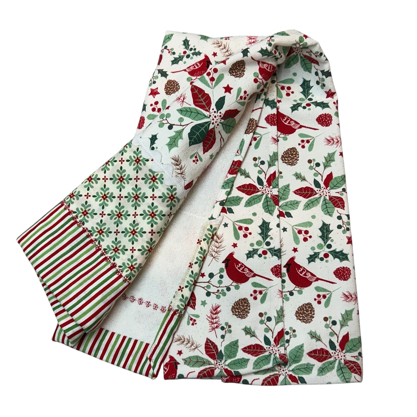 Christmas Cardinal Dish Towel With Ric Rac Trim
