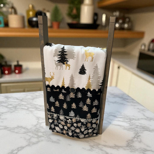 Black and Gold Reindeer Christmas Dish Towel