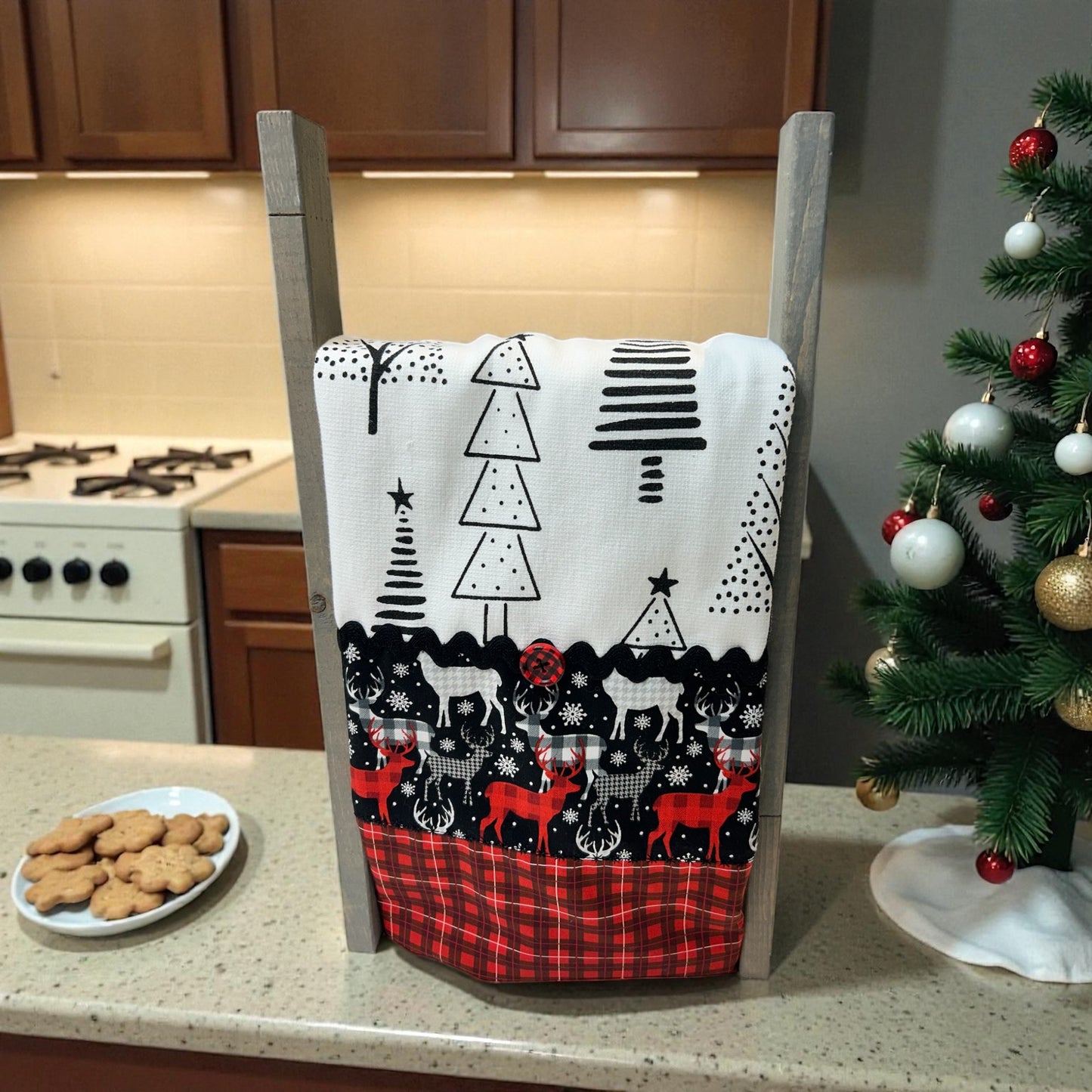 Reindeer Red Check Dishtowel