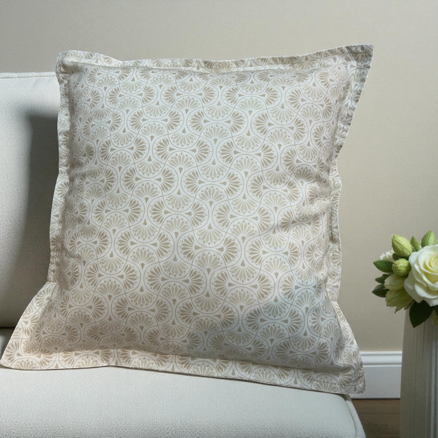 Cream Print Pillow Cotton Pillow Sham - Insert sold separately