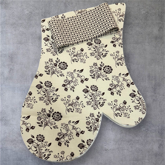 Brown Floral Print Oven Mitt Sewing Kit- Makes 1 Mitt