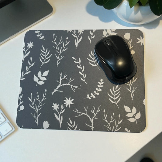 Grey Modern Floral Mouse Pad