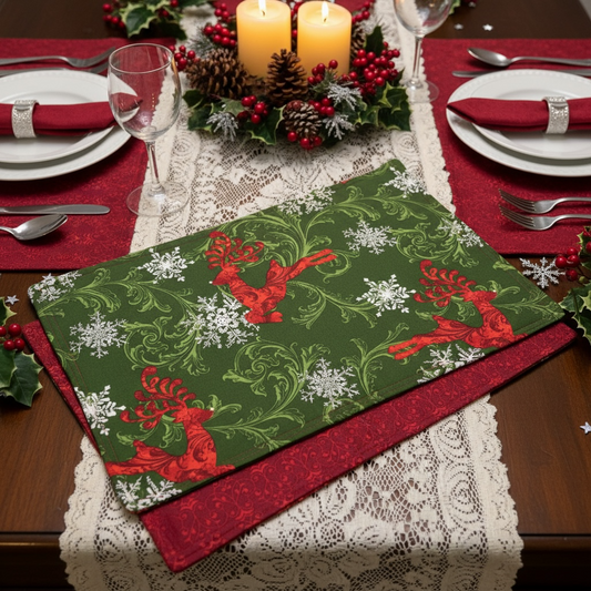 Two Christmas Reindeer Placemats, Christmas Kitchen Table Placemats, Christmas Dinner Table Decor