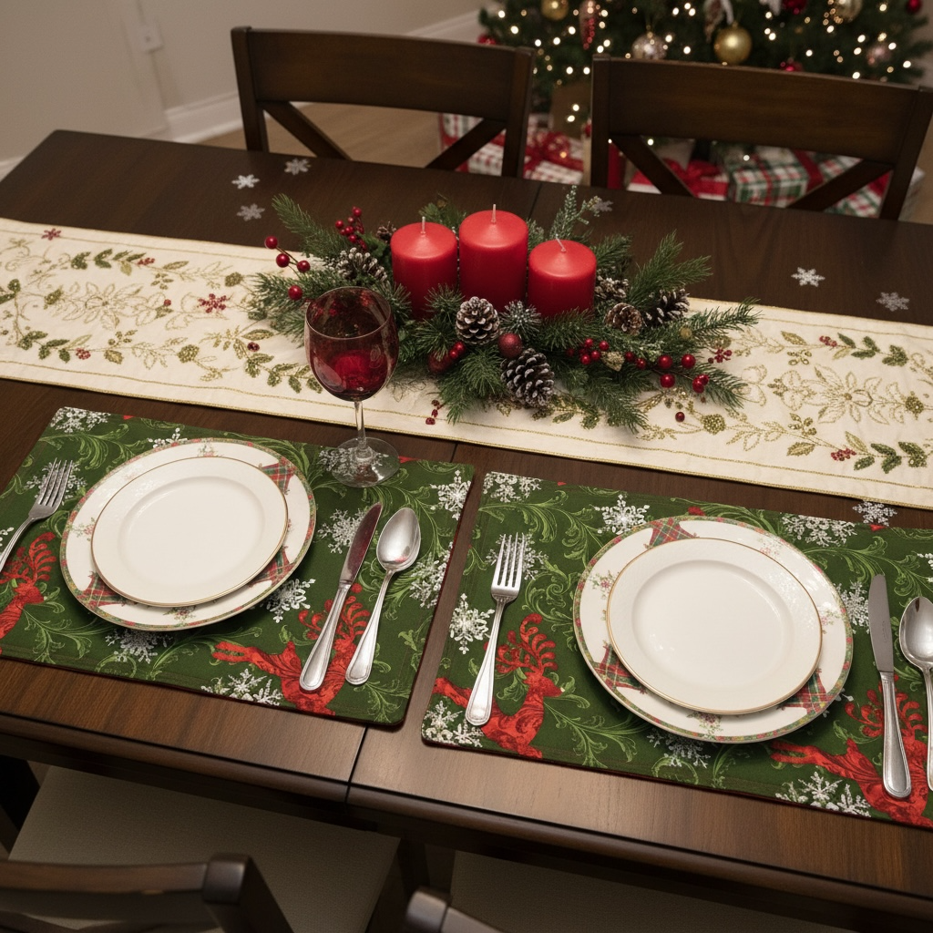 Two Christmas Reindeer Placemats, Christmas Kitchen Table Placemats, Christmas Dinner Table Decor