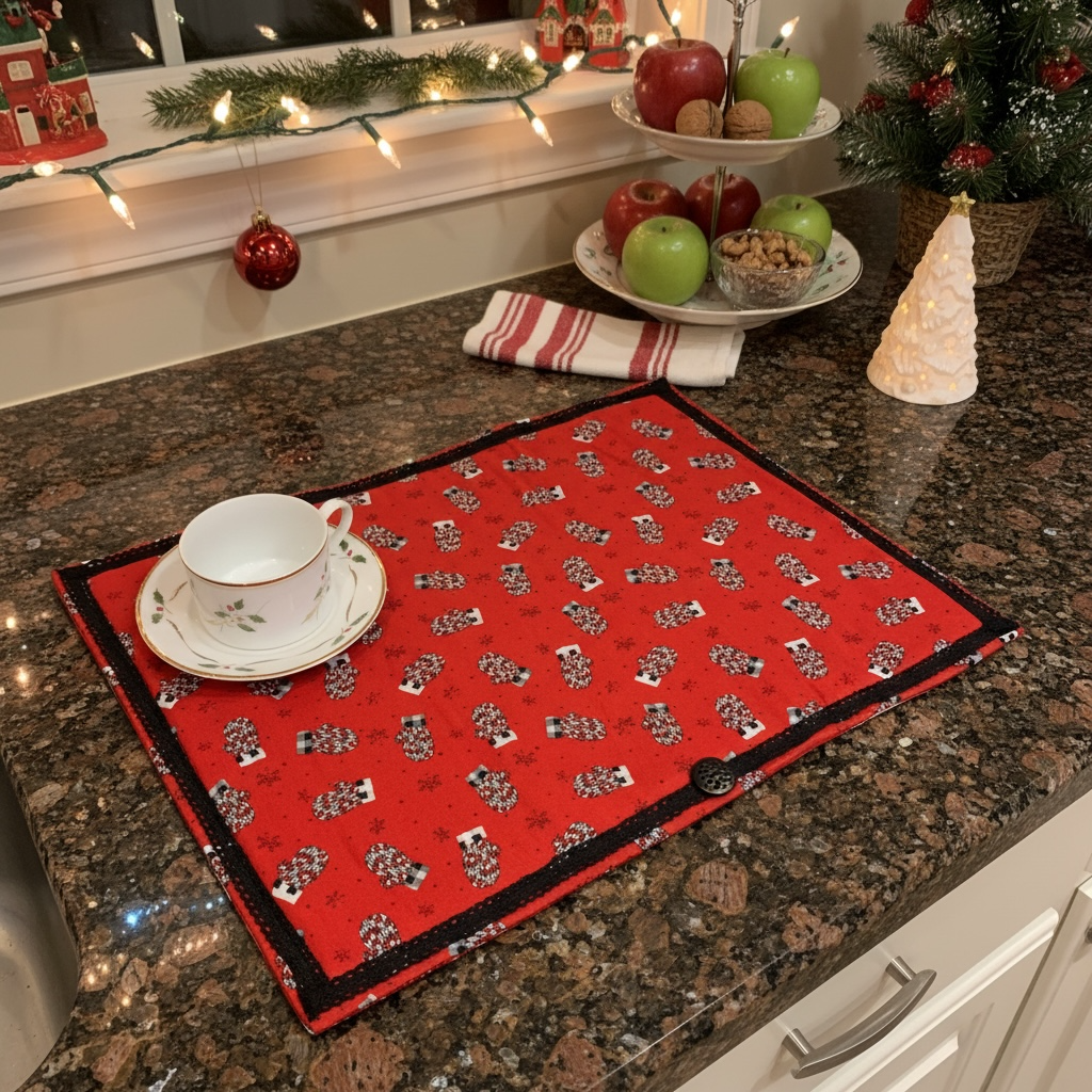 Christmas Kitchen Dish Drying Mat, Christmas Kitchen Counter Mat