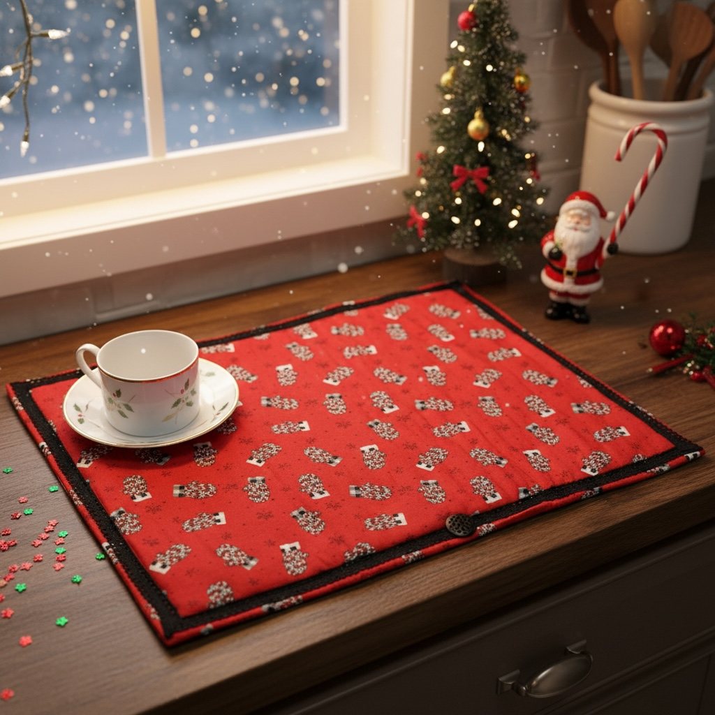 Christmas Kitchen Dish Drying Mat, Christmas Kitchen Counter Mat