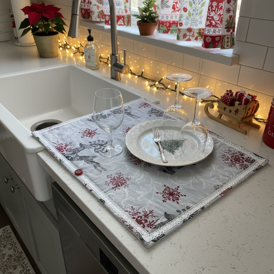 Christmas Reindeer Kitchen Dish Drying Mat, Kitchen Counter Dish Mat