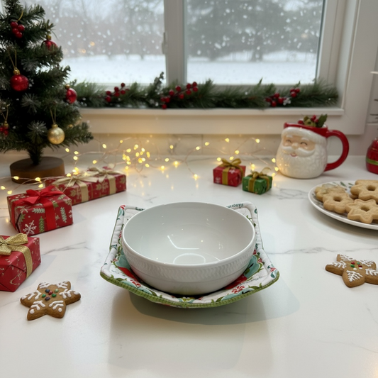 Vintage Christmas Microwave Soup Bowl Hugger, Microwave Soup Bowl Cozy