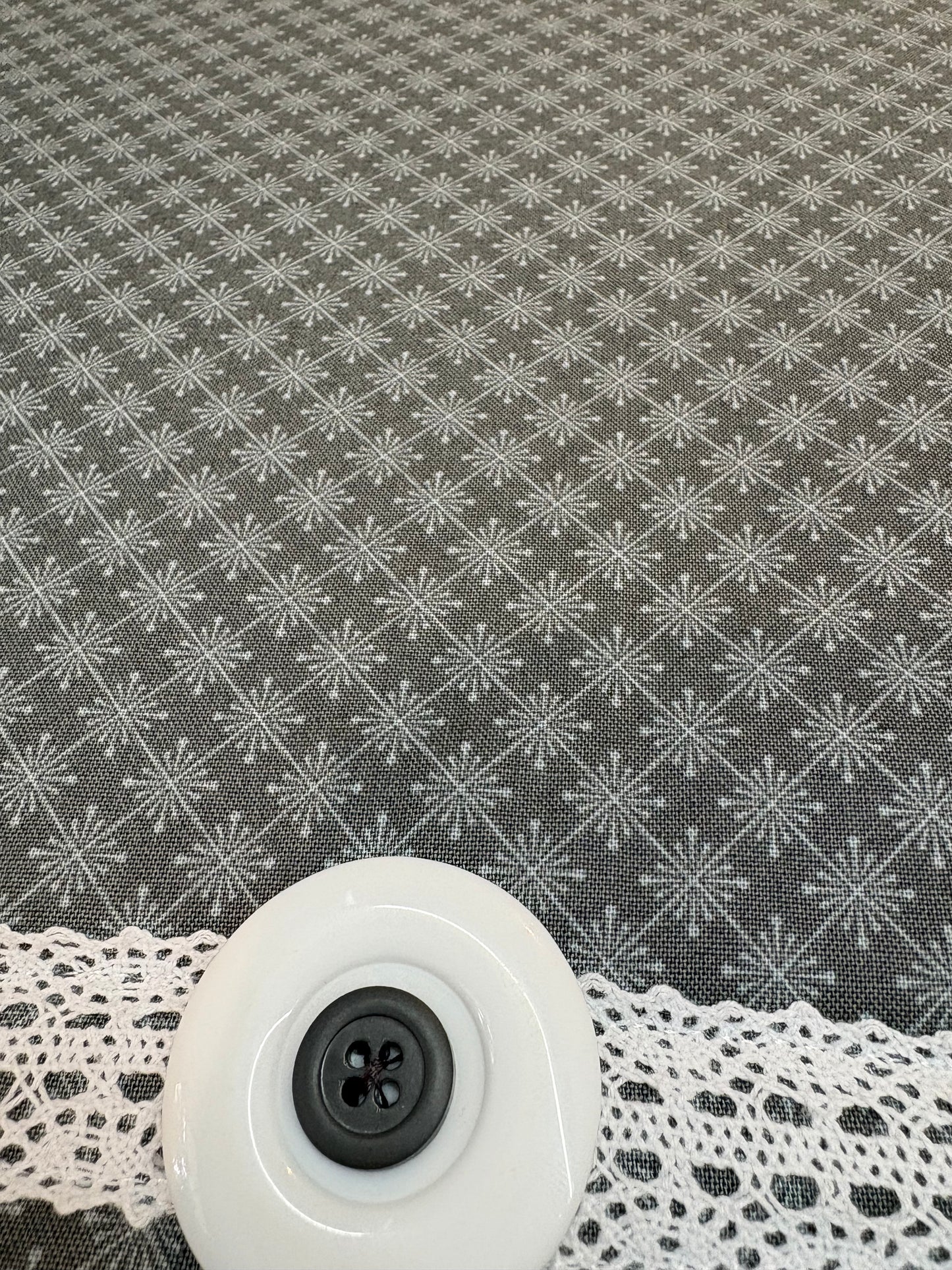 Charcoal Grey Handmade Dish Drying Mat with White Cotton Lace Trim
