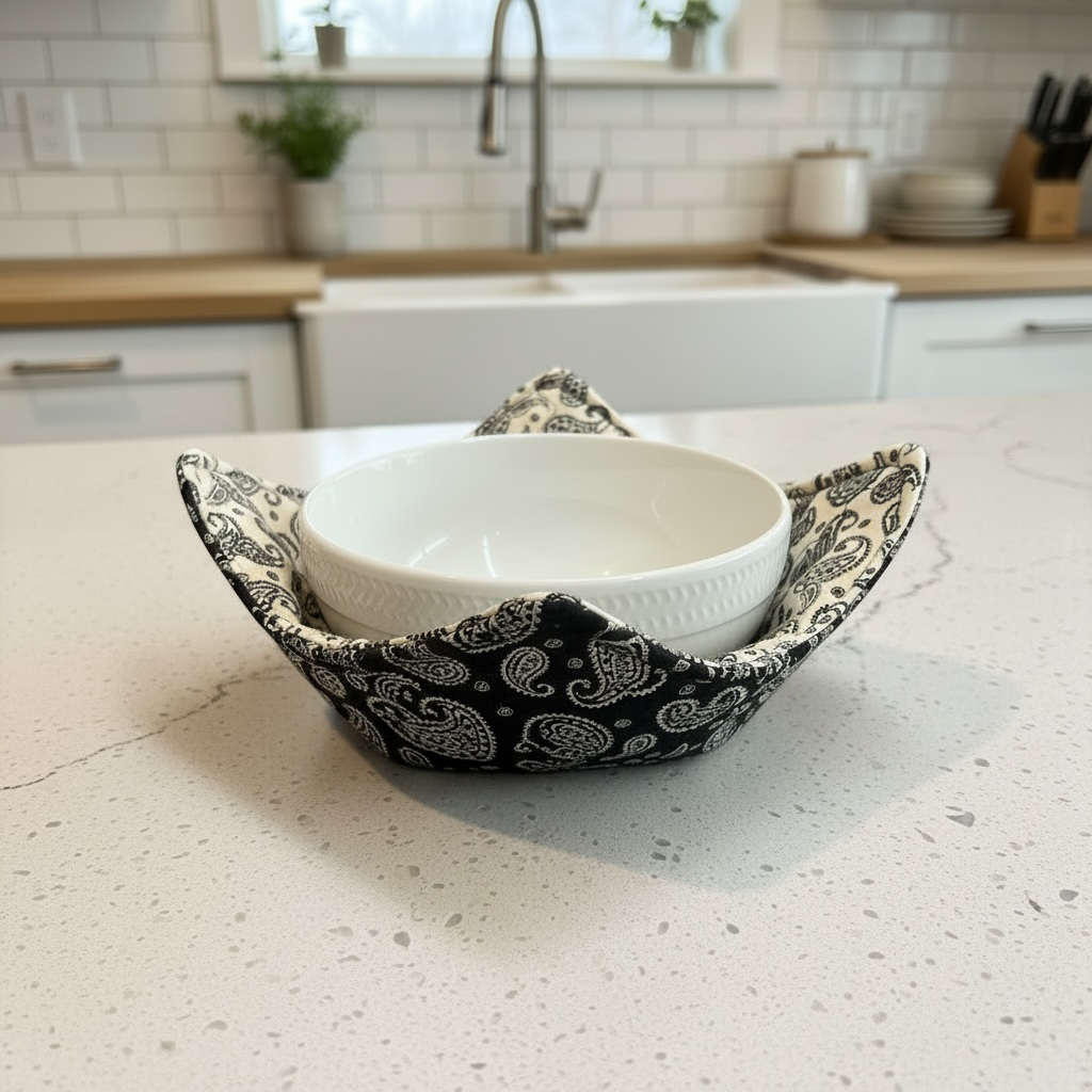 Black & Cream Paisley Reversible Microwave Bowl Cozy