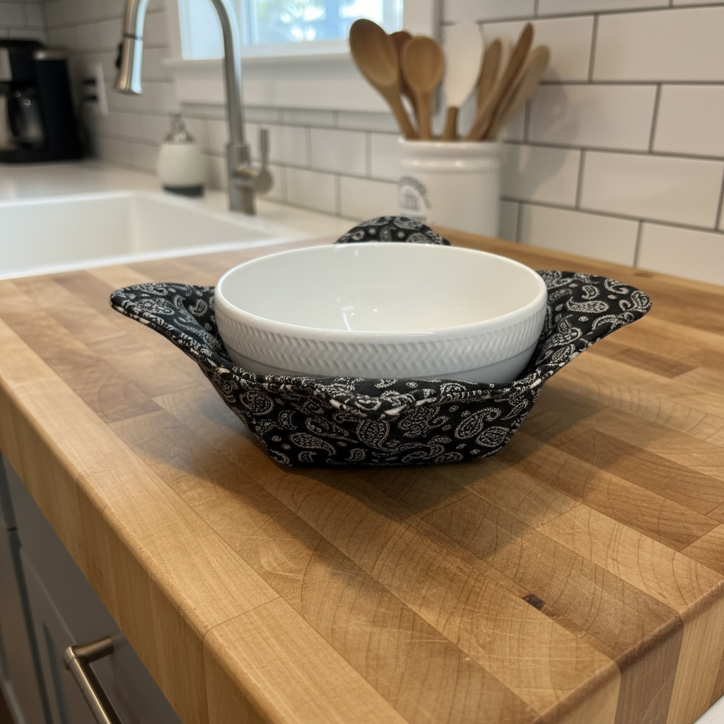 Black & Cream Paisley Reversible Microwave Bowl Cozy