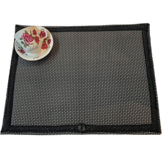 Kitchen Dish Drying Mat, Black and Cream Cotton Cover with Absorbent Dish Mat
