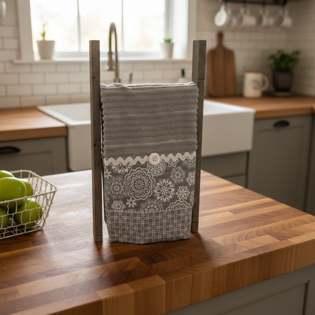Handmade Cotton Tea Towel with Quilted Accent Trim