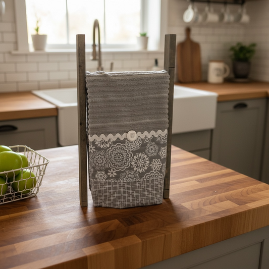 Handmade Cotton Tea Towel with Quilted Accent Trim