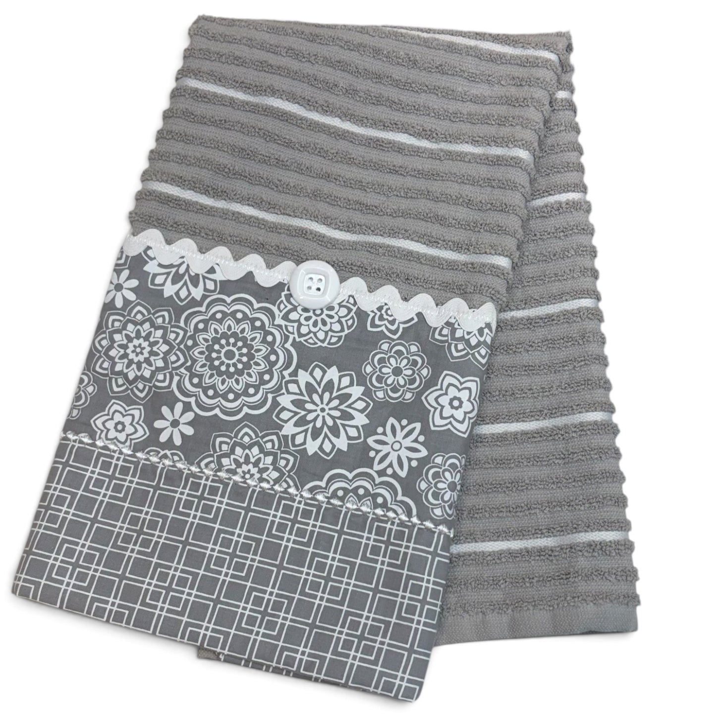 Handmade Cotton Tea Towel with Quilted Accent Trim