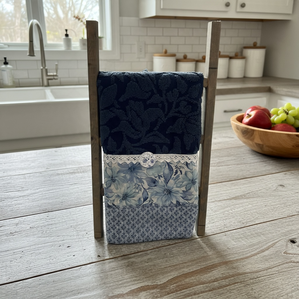 Handmade Blue Dahlia Tea Towel