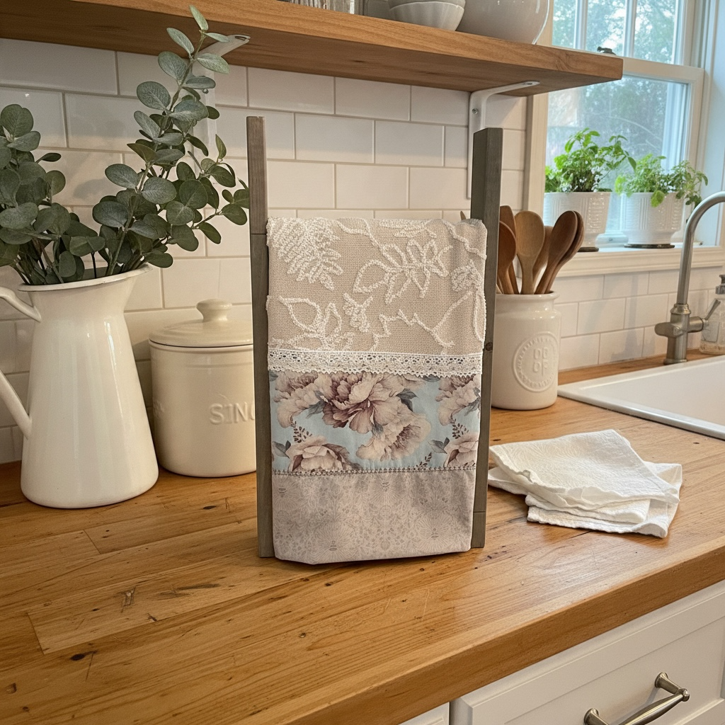 Tea Towel - Handmade Mauve Peony Dish Towel