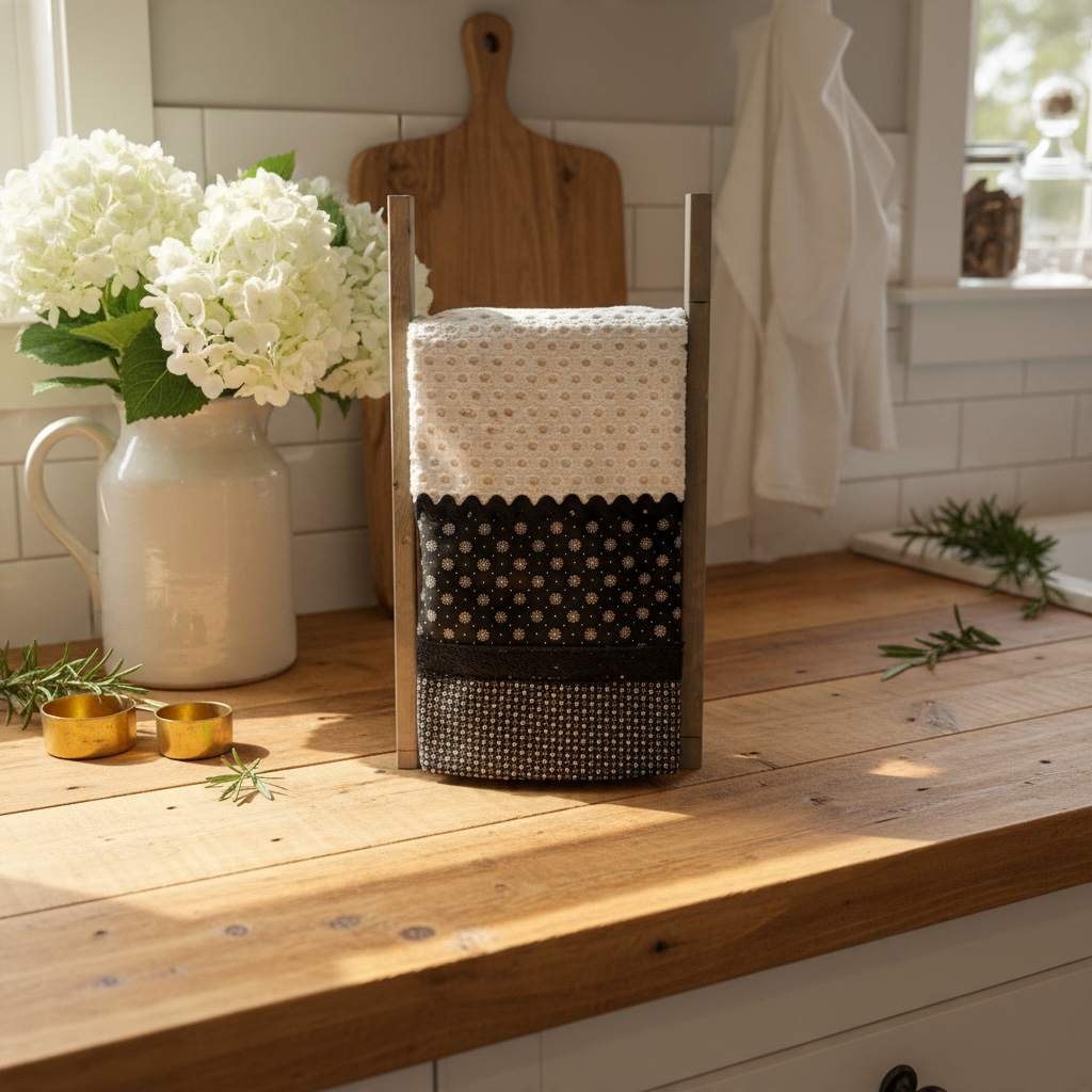 Black and Taupe Handmade Dish Towel