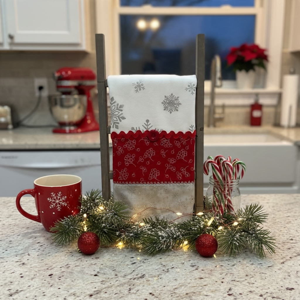 Red and Silver Christmas Dish Towel