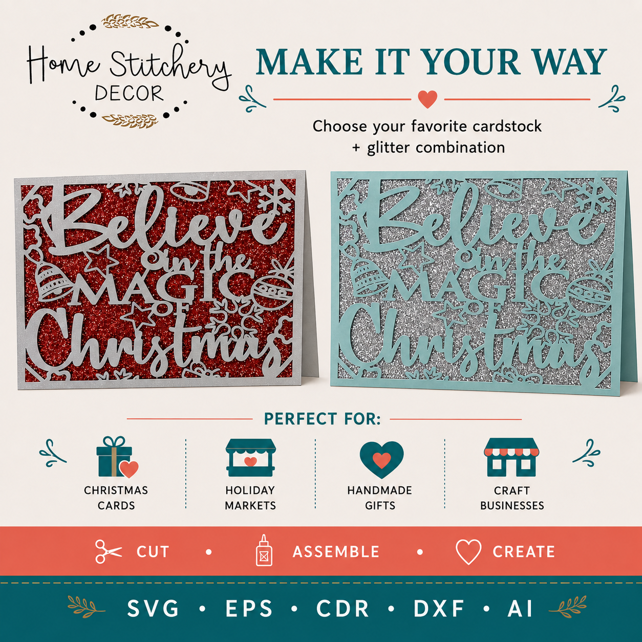 **Believe in the Magic of Christmas Card SVG | Christmas Digital Card Design | Cricut, Silhouette, EPS, CDR, DXF & AI**
