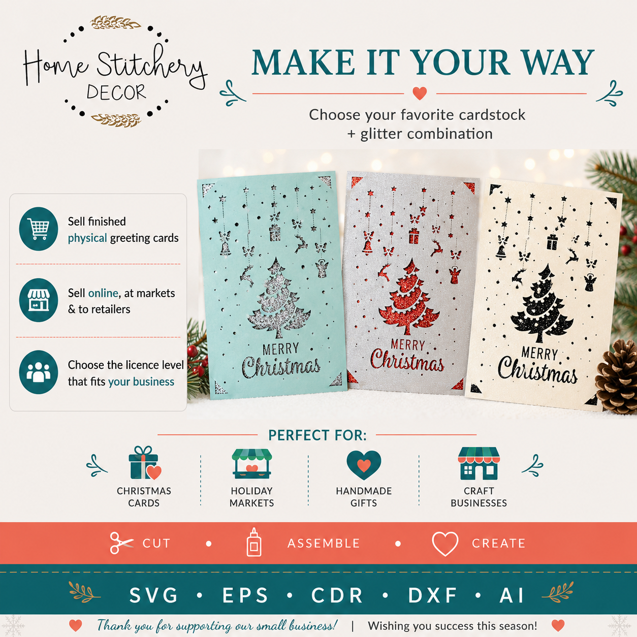 Christmas Tree Ornament Card SVG | Merry Christmas Digital Card Design | Cricut, Silhouette, EPS, CDR, DXF & AI