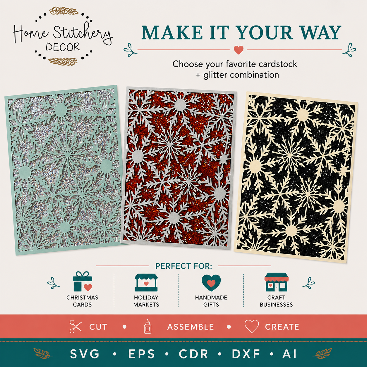 Snowflake Christmas Card SVG – 5x7 Layered Holiday Card Digital Download for Cricut & Cutting Machines