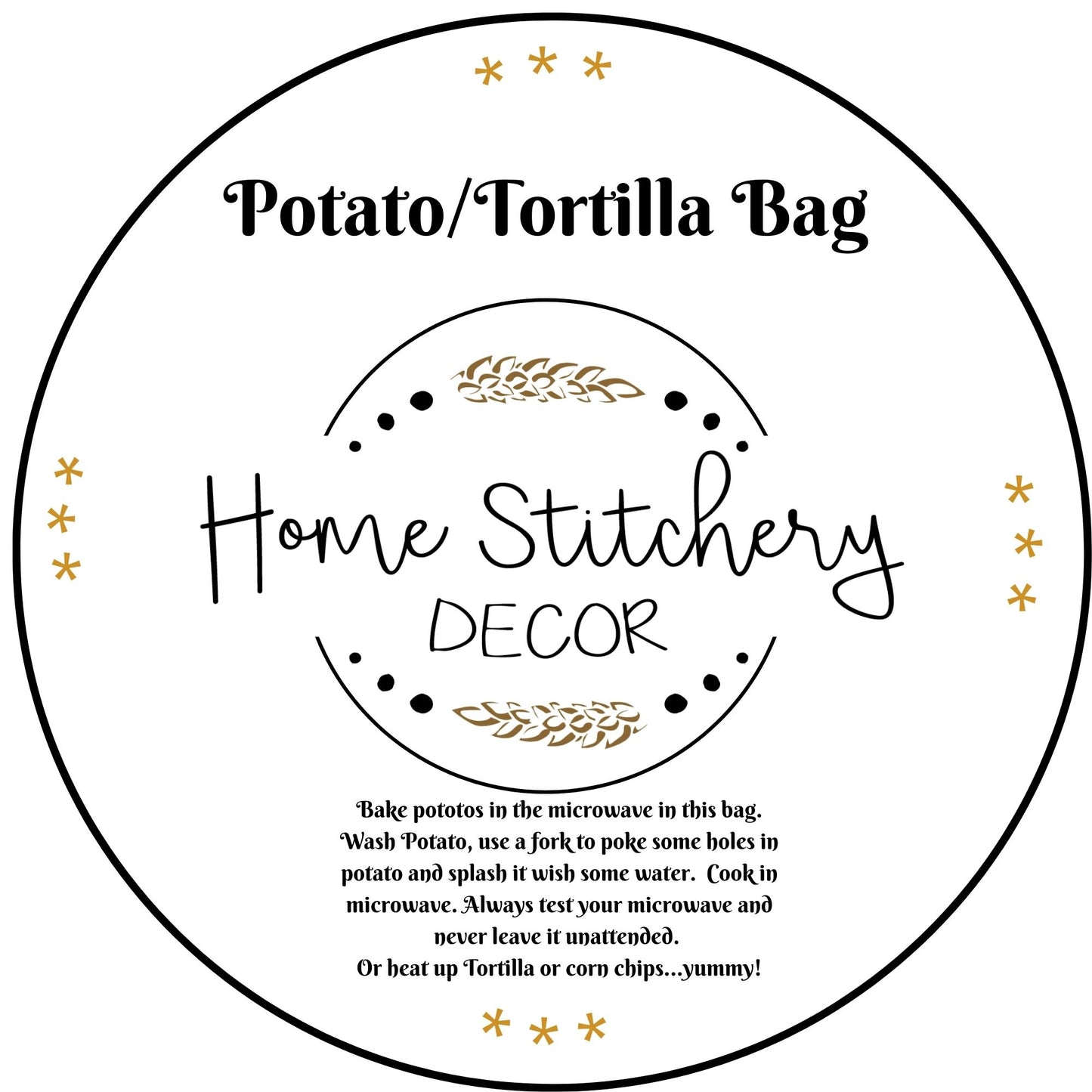 Bun Warming Bag | Tortilla Warming Bag | Microwave Potato Bag