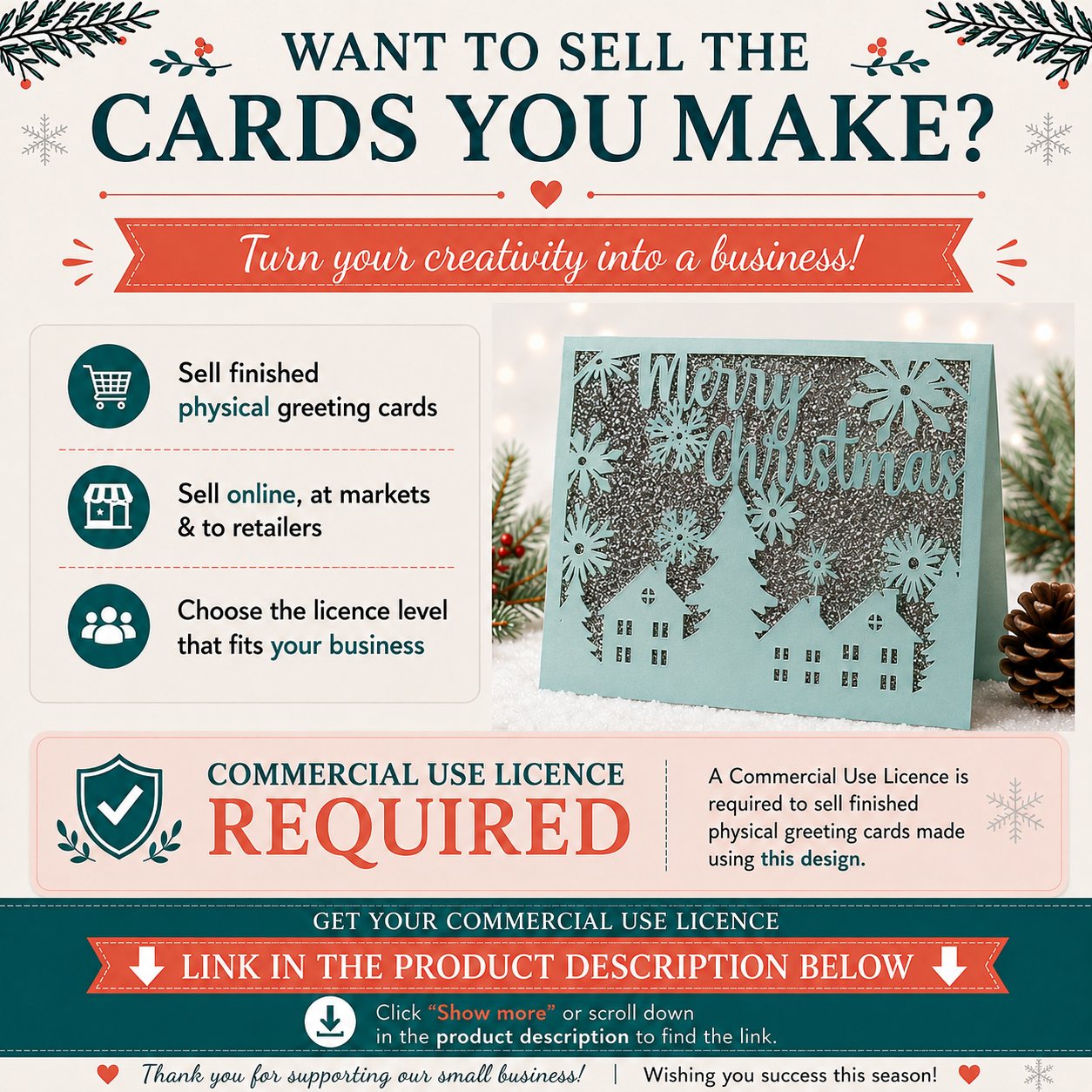 Christmas Village Card SVG | Merry Christmas Snowflake Digital Card Design | Cricut, Silhouette, EPS, CDR, DXF & AI