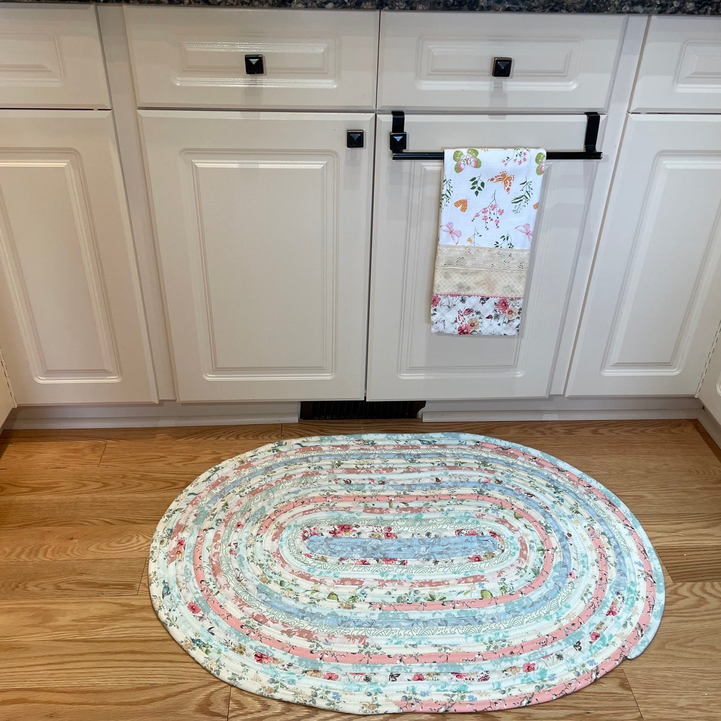 Kitchen Accent Rug Pink and  Blue Washable Jellyroll Rug For Bathmat Or Vanity Rug