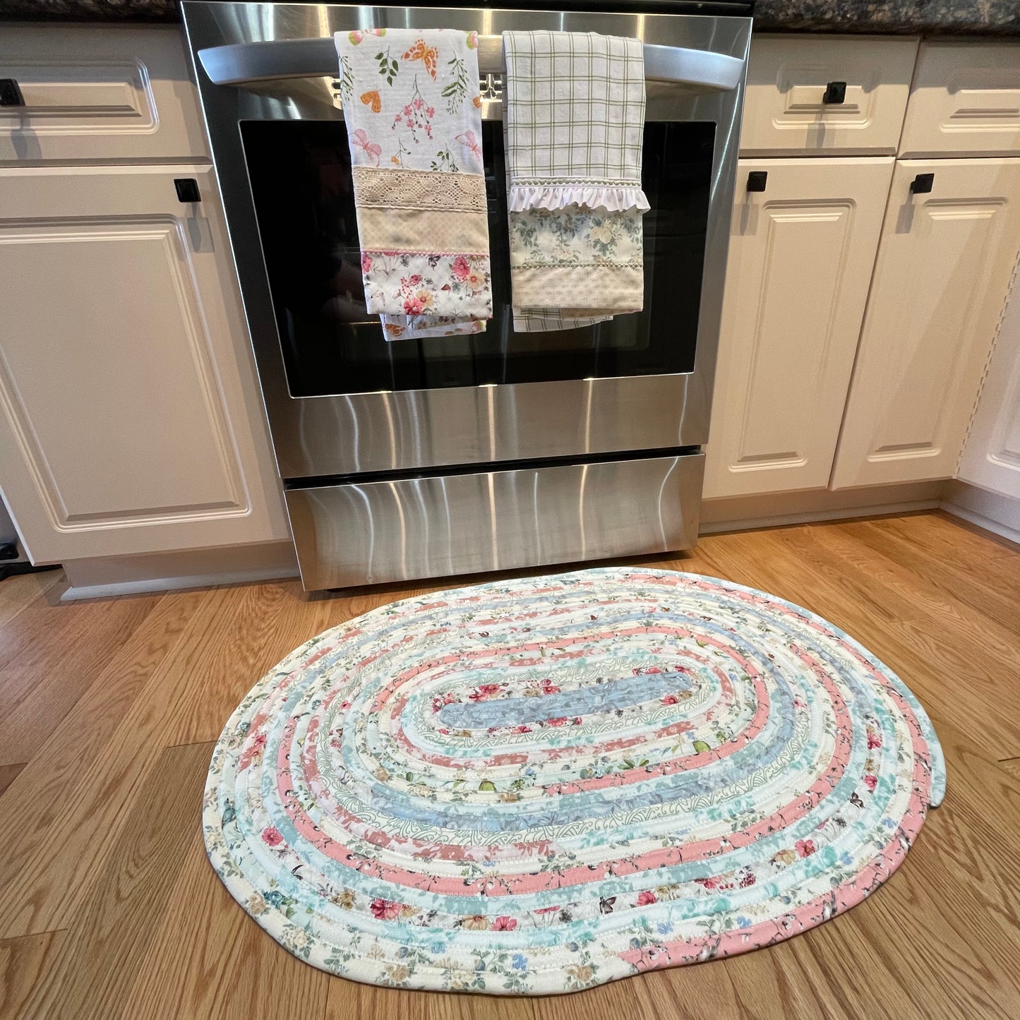 Kitchen Accent Rug Pink and  Blue Washable Jellyroll Rug For Bathmat Or Vanity Rug