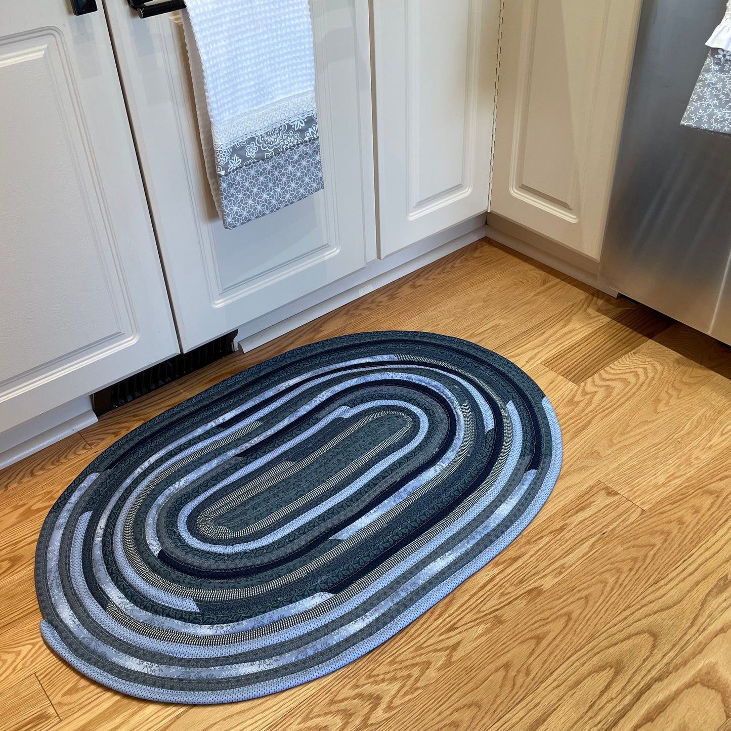 Navy Blue Farmhouse Kitchen Accent Rug - Handmade in Canada, Cotton Fabric, Washable