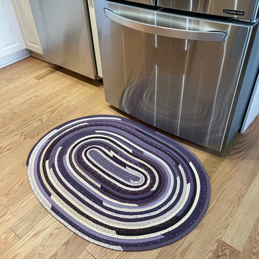 Handmade Modern Farmhouse Accent Rug in Purple and Cream - Artisan Crafted in Canada
