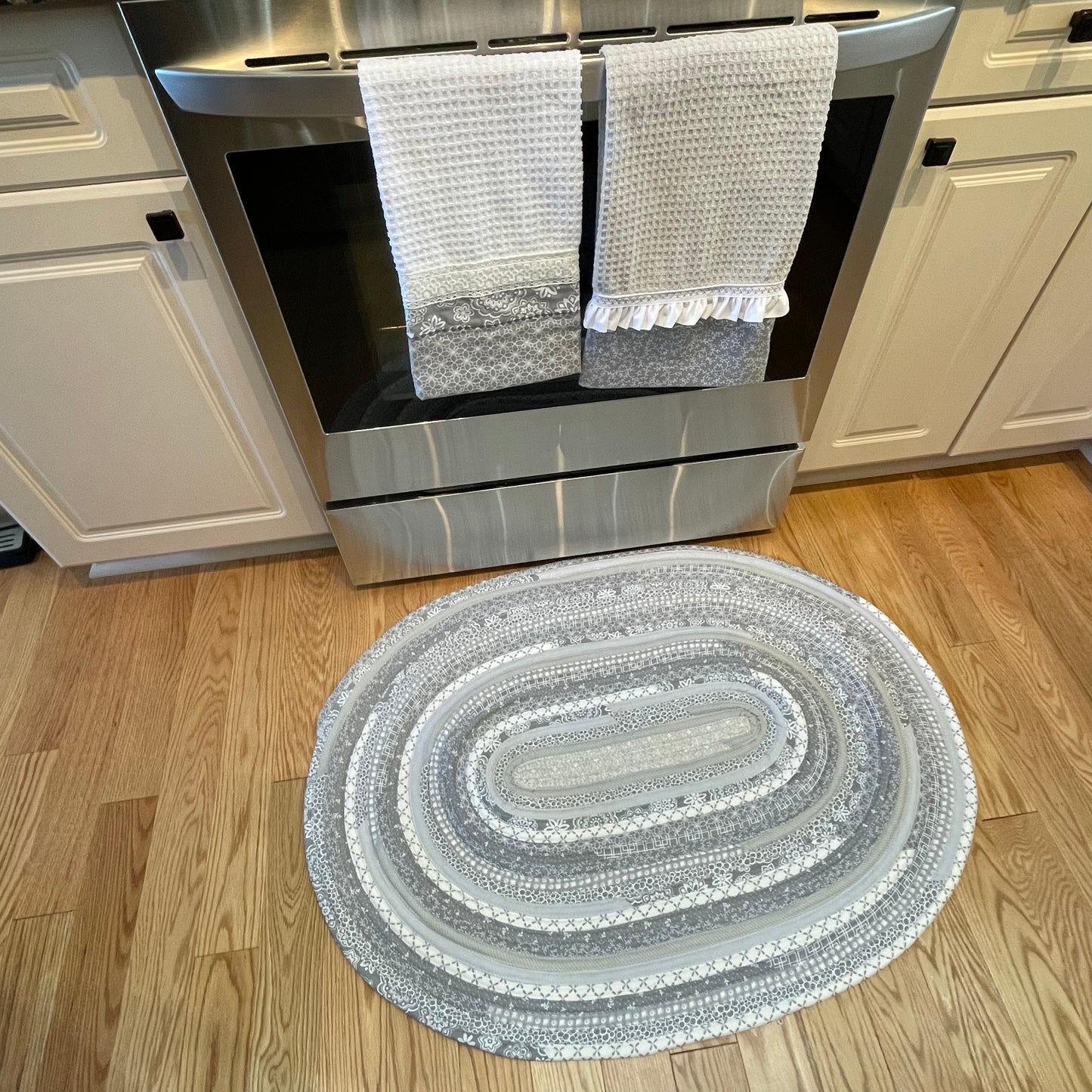 Grey & White Cotton Kitchen Sink Rug - One-of-a-Kind Handmade Farmhouse Style