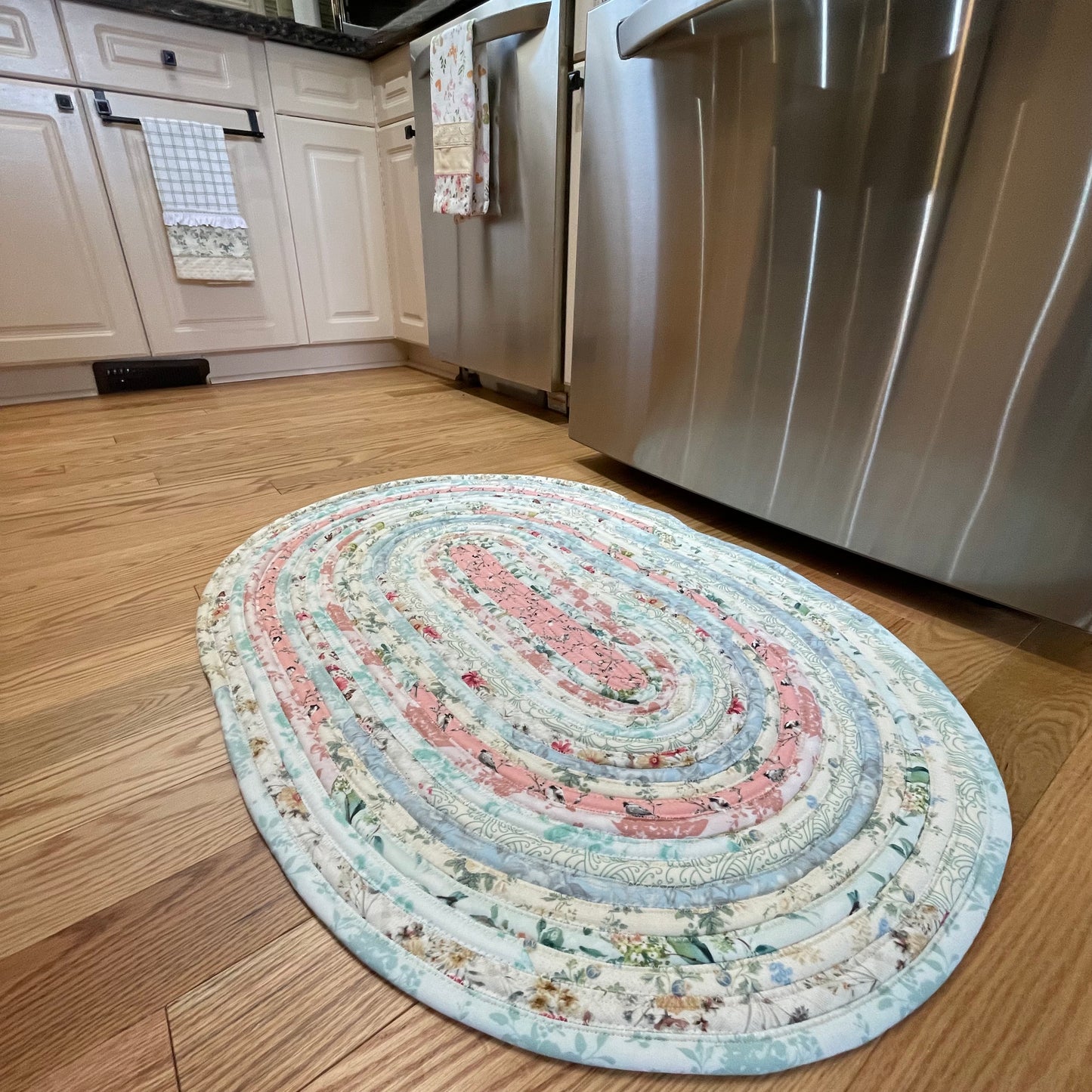 Kitchen Throw Rug Handmade Cotton Pink and Blue Bedside Or Nursery Rug