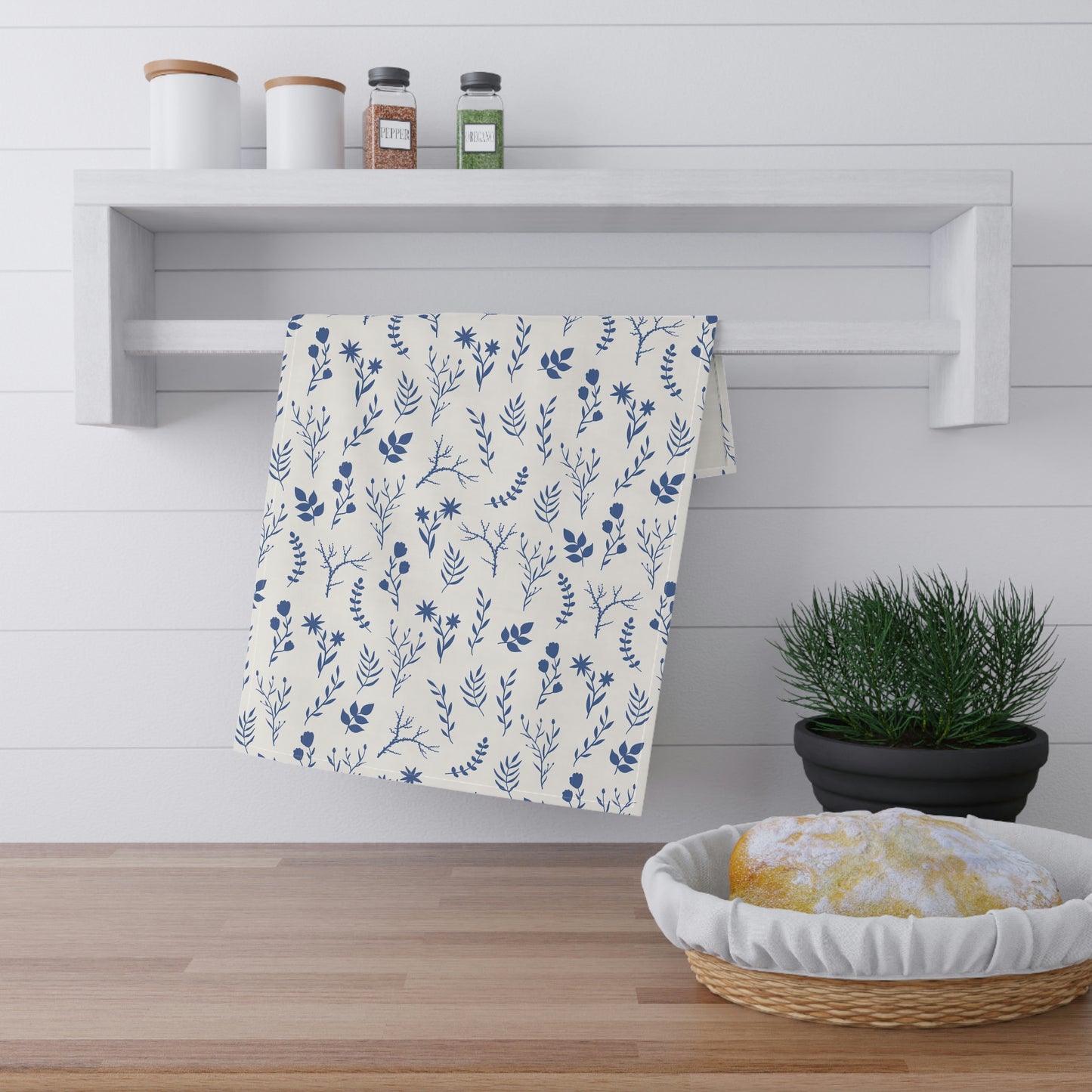 Indigo Blue and White Floral Dish Towel