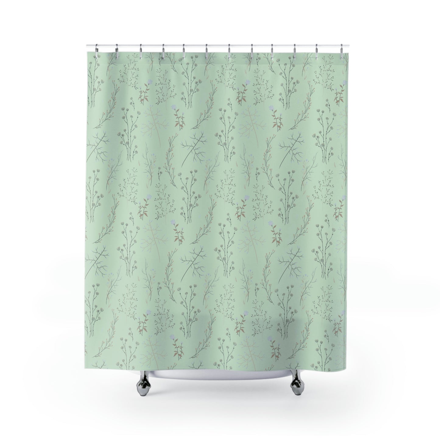 Pastel Green Floral Shower Curtain