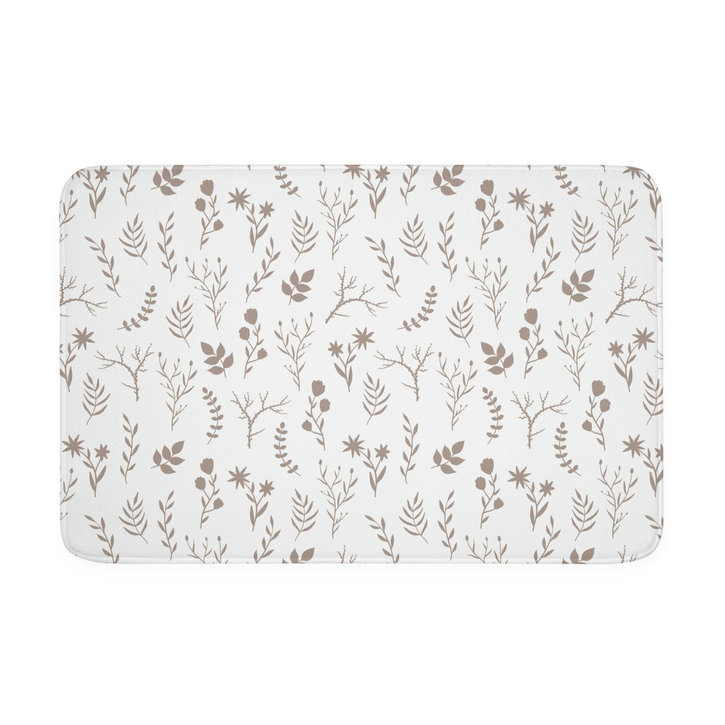 Taupe and White Floral Print Bathmat | Modern Floral Bathmat